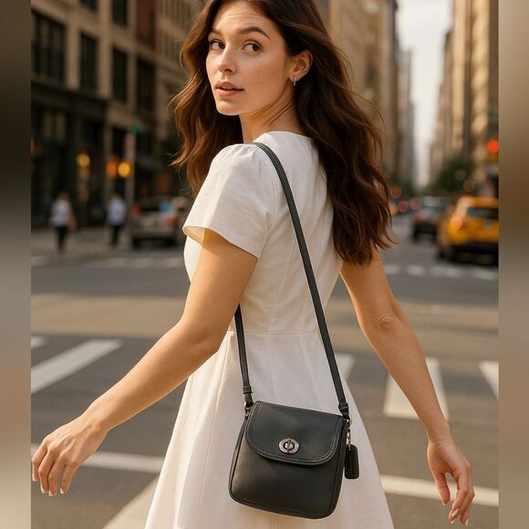 Rare -Vintage COACH Tango Flap Turn-Lock Dk Gray 🩶 Mini Crossbody Bag - Picture 3 of 16